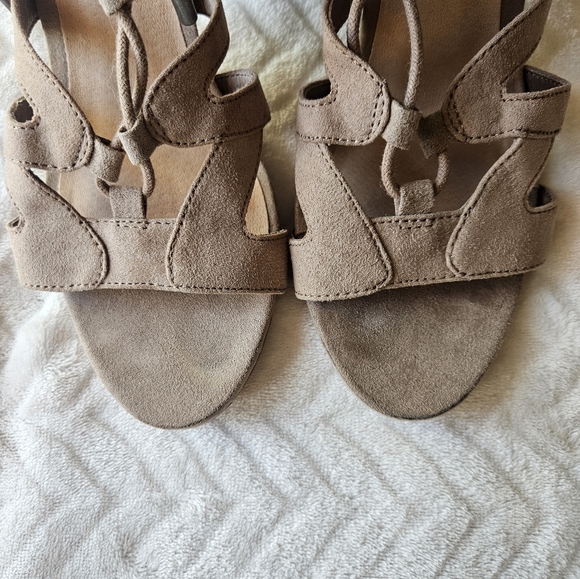 Steve Madden Gal Lace Up Block Heel Sandals | Taupe Cage Sandal Size 7.5 - Picture 9 of 9